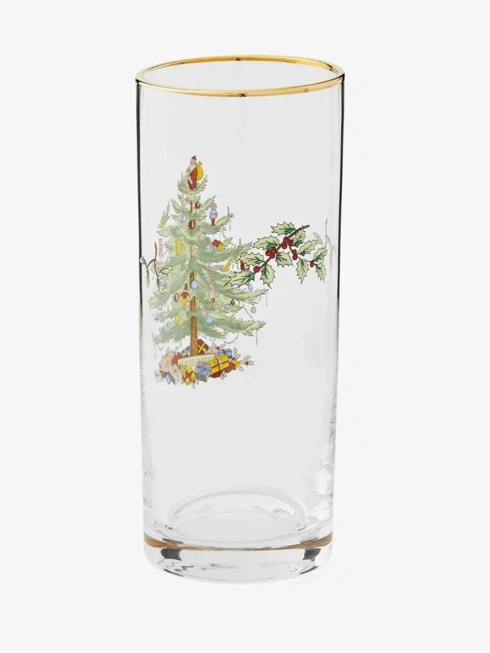 Set of 8 Spode Christmas Tree 22K Gold Rimmed 15oz Highball Glasses New in Box
